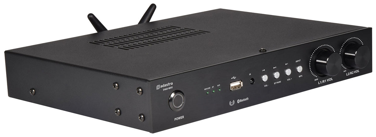 Wzmacniacz Adastra S460-WIFI i LAN do strumieniowego przesyłania Internetu, 2-strefowy, 4x60W