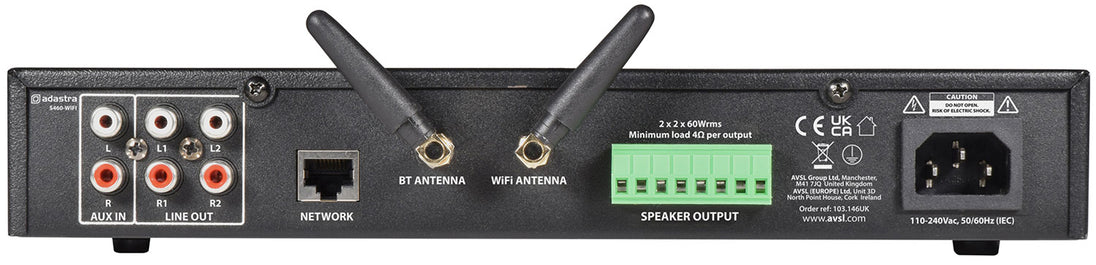 Wzmacniacz Adastra S460-WIFI i LAN do strumieniowego przesyłania Internetu, 2-strefowy, 4x60W – zdjęcie 3