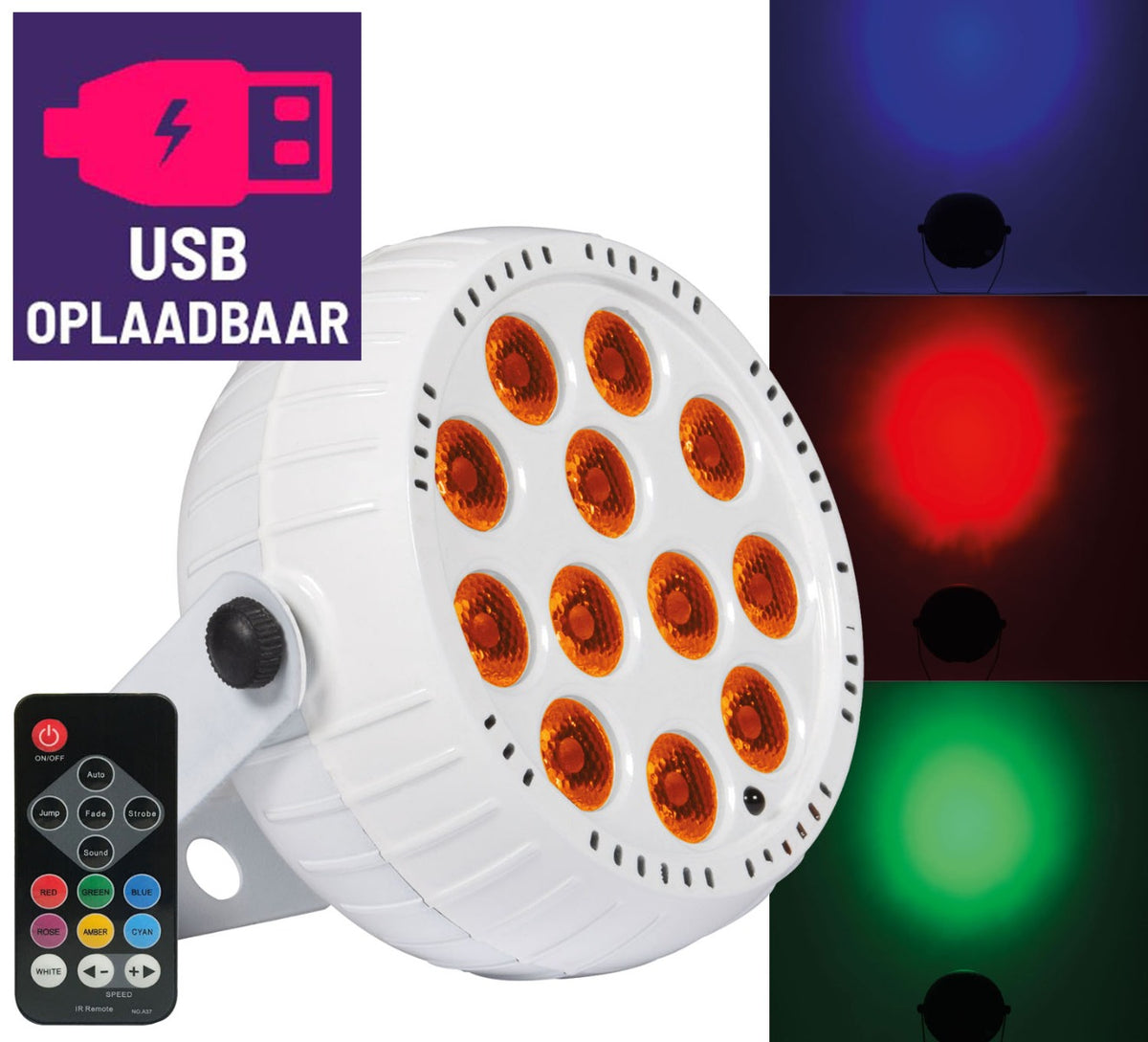 Qtx USB Biały akumulatorowy mini reflektor LED PAR 18W