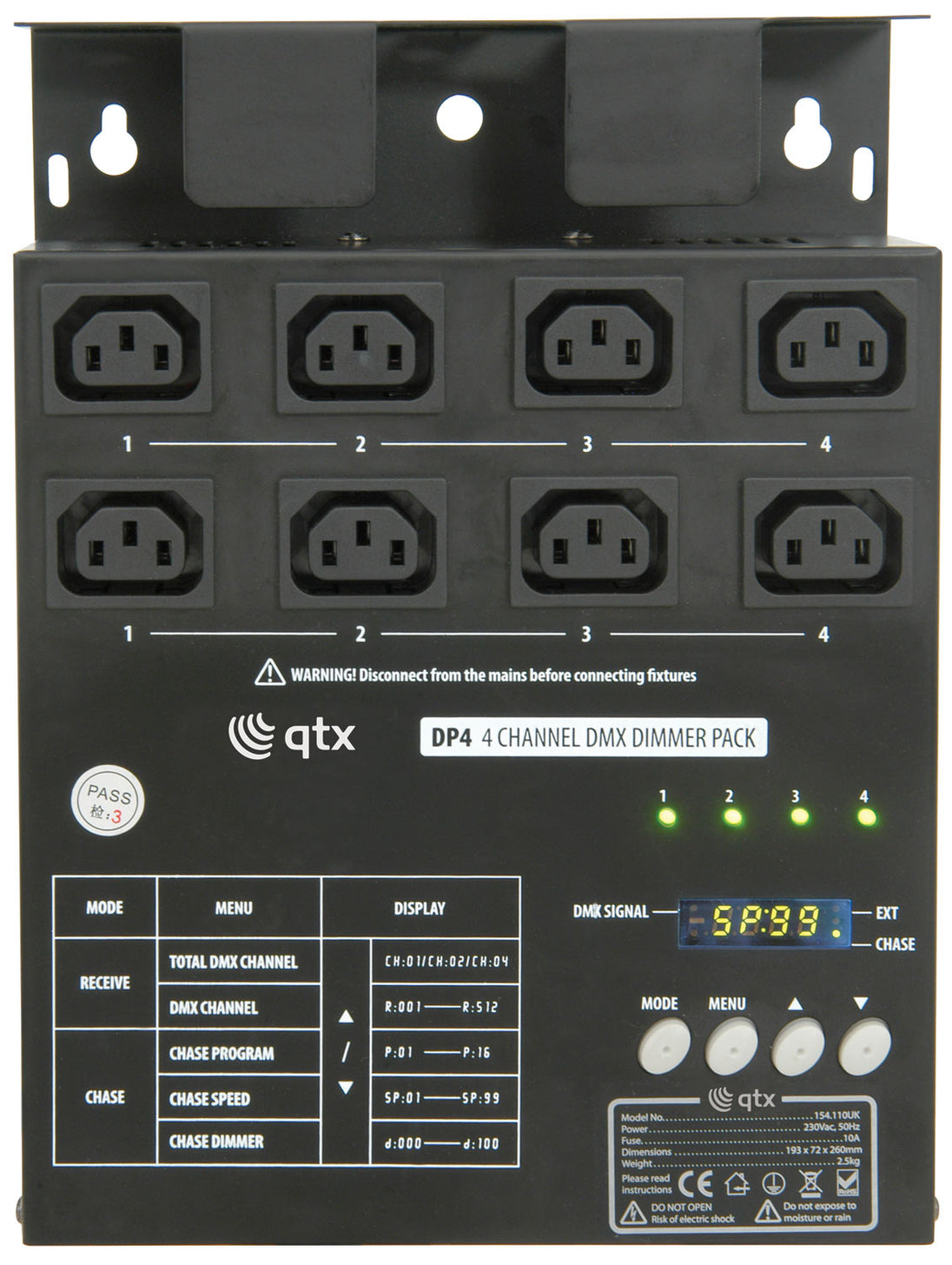 Pakiet ściemniacza DMX 4-kanałowego QTX DP4 – zdjęcie 2