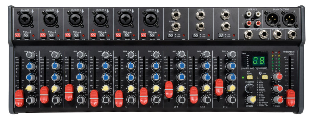 Mikser Citronic CSR-63 do montażu w szafie rack, 9 kanałów DSP+BT, 6 mono + 3 stereo – zdjęcie 2