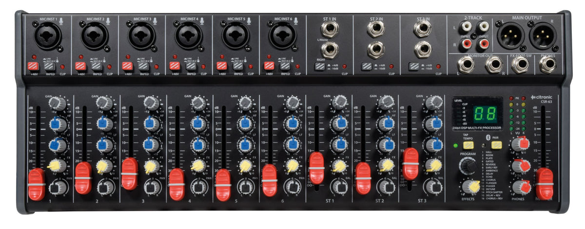 Mikser Citronic CSR-63 do montażu w szafie rack, 9 kanałów DSP+BT, 6 mono + 3 stereo – zdjęcie 2