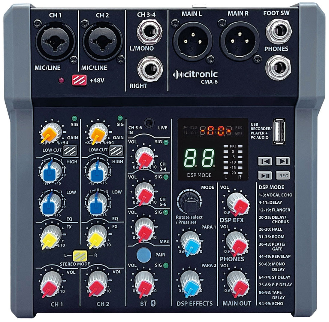 Mikser Citronic CMA-6 z DSP, odtwarzaniem/nagrywaniem przez USB/PC i Bluetooth – zdjęcie 2