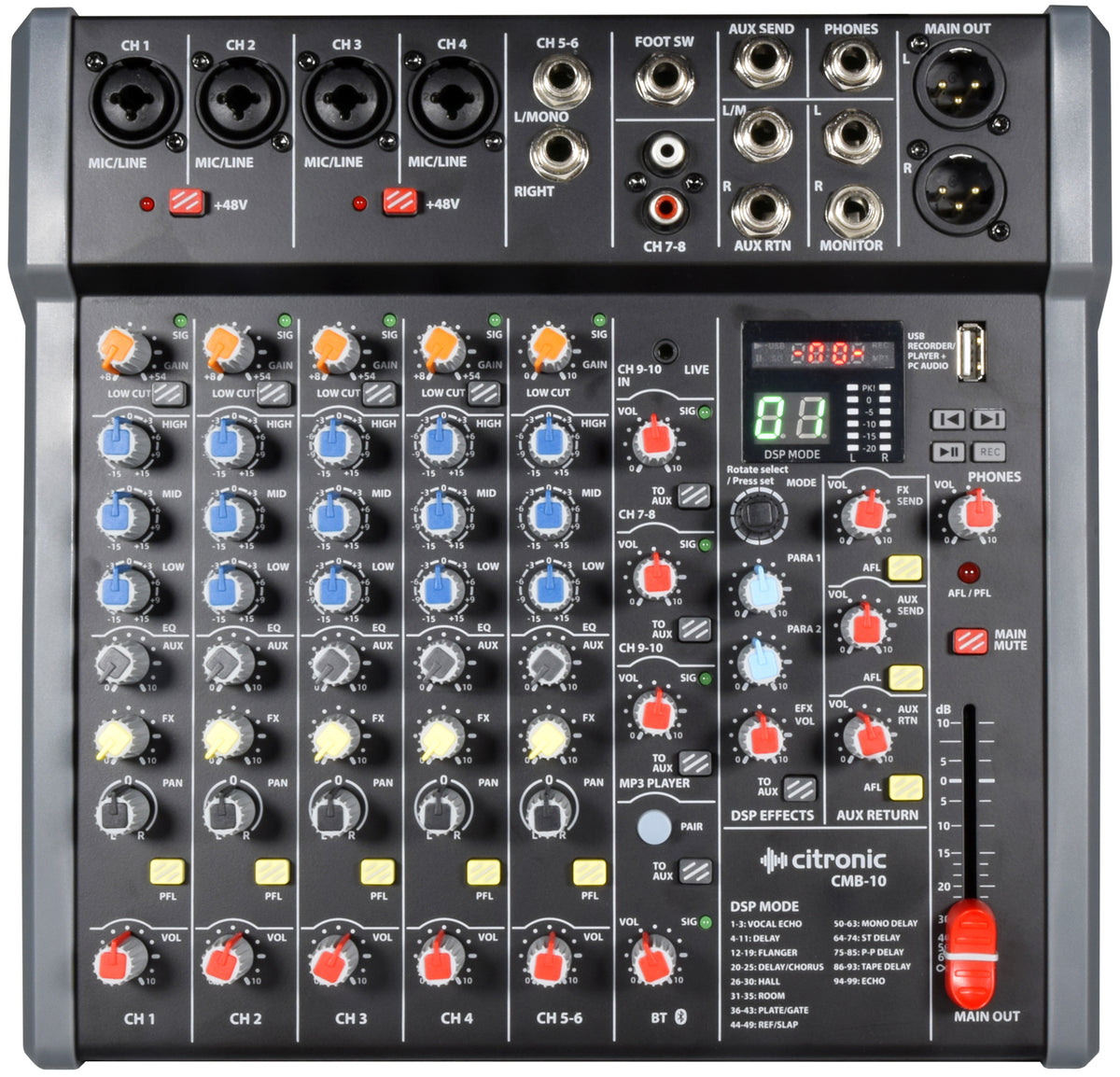 Konsola mikserska Citronic CMB-10 DSP i odtwarzacz USB/PC/BT – zdjęcie 2