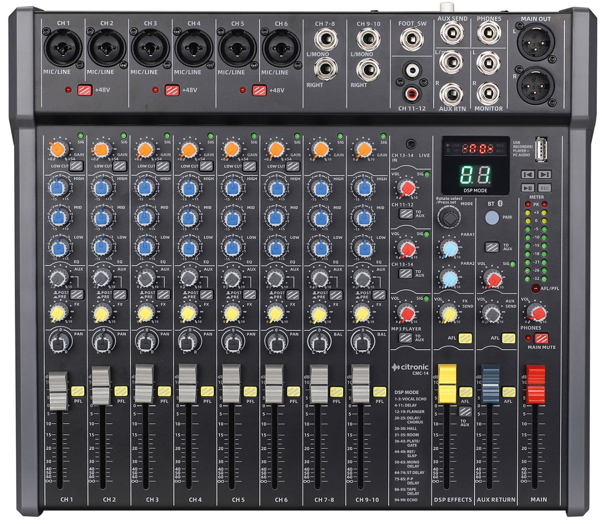 Citronic CMC-14 Konsola miksująca 6 kanałów DSP USB BT PC
