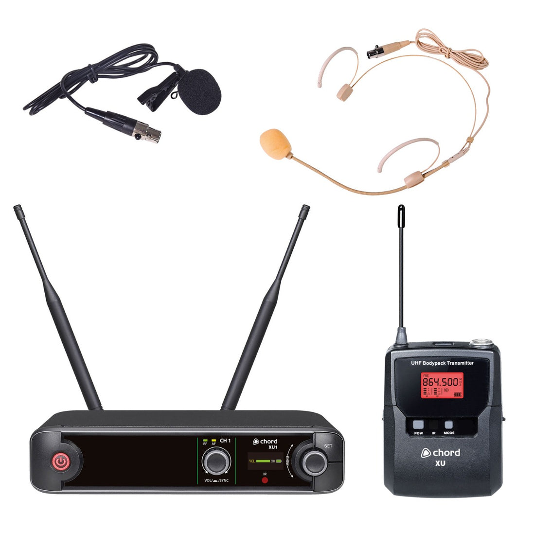 System mikrofonowy Chord XU1-B z paskiem na szyję i bodypackiem - mikrofon krawatowy