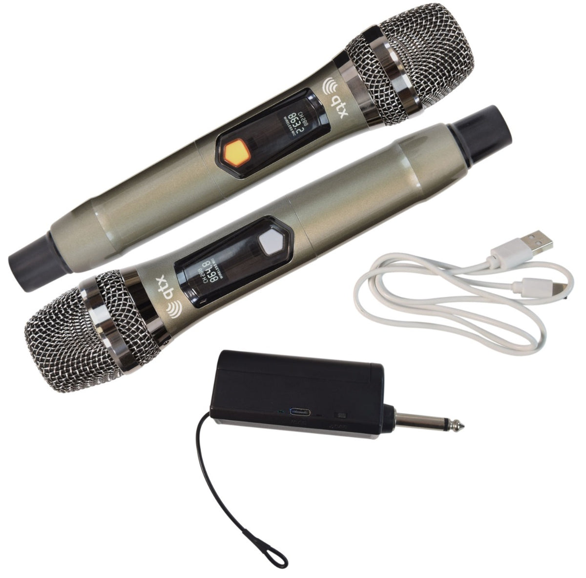 Zestaw mikrofonu bezprzewodowego QTX J-Mic UHF z 2 nadajnikami ręcznymi i pojedynczym odbiornikiem wtykowym