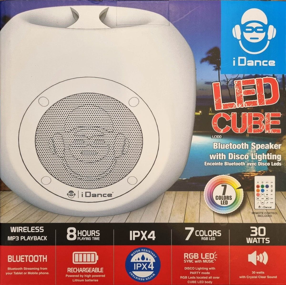 iDance Audio LC100 Led Cube – wodoodporny głośnik Bluetooth z diodą LED – zdjęcie 4