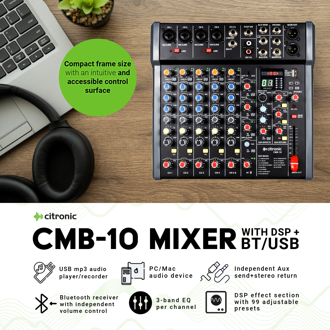 Konsola mikserska Citronic CMB-10 DSP i odtwarzacz USB/PC/BT – zdjęcie 5