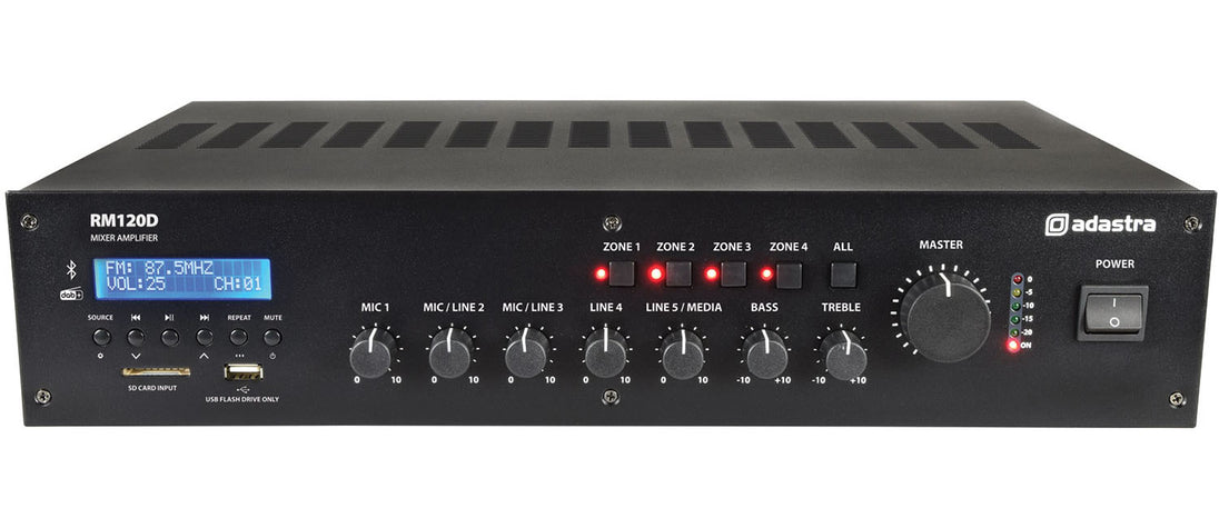 Wzmacniacz miksujący Adastra RM120D 100 V z DAB+ BT USB/SD – zdjęcie 2