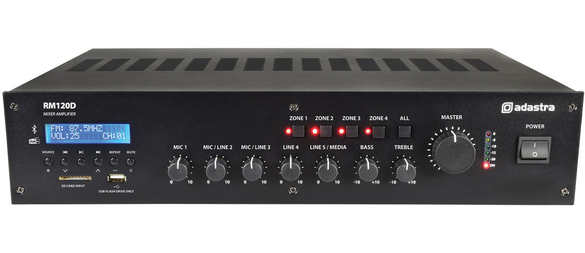Wzmacniacz miksujący Adastra RM120D 100 V z DAB+ BT USB/SD – zdjęcie 2