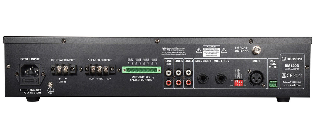 Wzmacniacz miksujący Adastra RM120D 100 V z DAB+ BT USB/SD – zdjęcie 3
