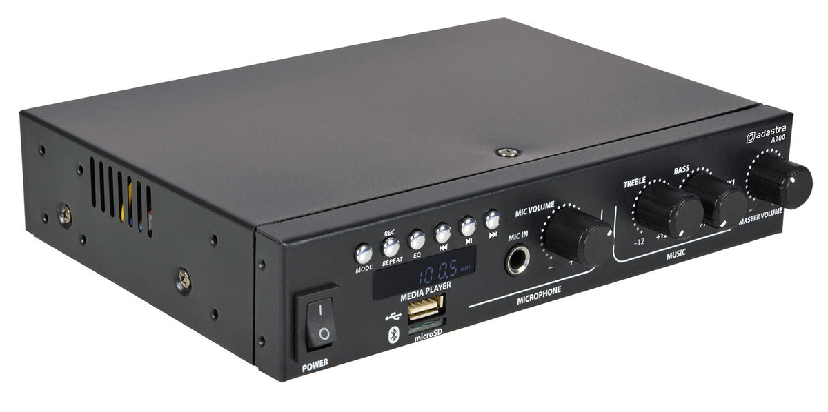 Wzmacniacz stereo Adastra A200 2 x 100 W z Bluetooth i połączeniem mikrofonowym