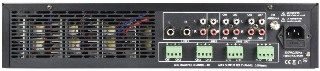 Wzmacniacz stereo PA wielostrefowy Adastra A8 8x 200W – zdjęcie 3