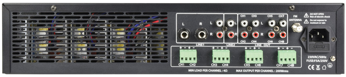 Wzmacniacz stereo PA wielostrefowy Adastra A8 8x 200W – zdjęcie 3