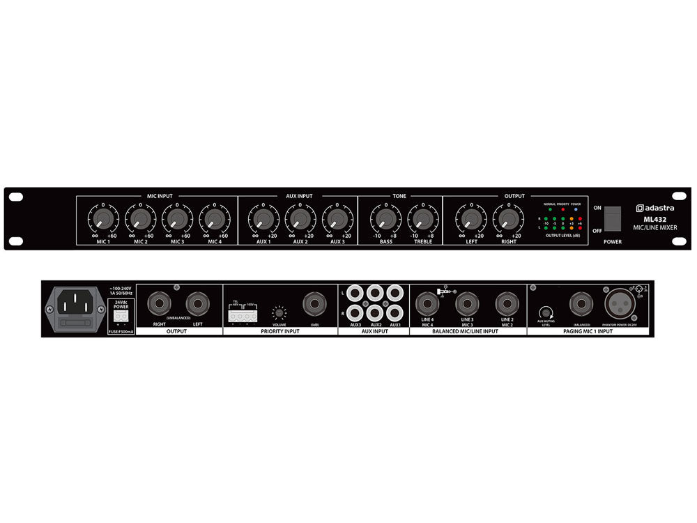 Citronic ML432 1U 4x mikrofon 3x linia mikser rack 19" – zdjęcie 2