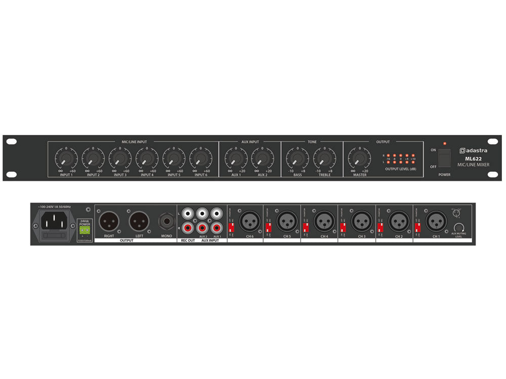 Citronic ML622 1U 6x mikrofon 2x linia mikser rack 19" – zdjęcie 2