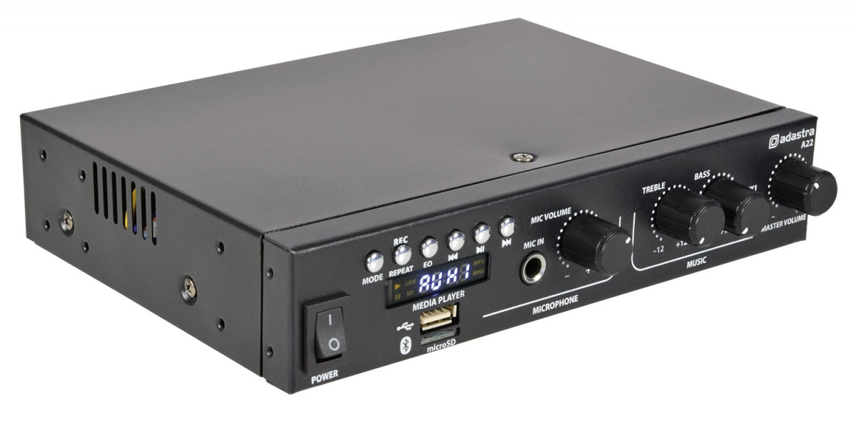 Wzmacniacz stereo Adastra A22 2 x 55 W z Bluetooth i złączem mikrofonowym